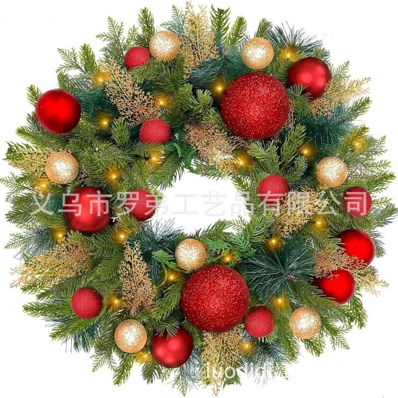 Christmas Decorations Set: LED String Lights Red Poinsettia Flowers Wreath Door Hanging Home Festive Interior