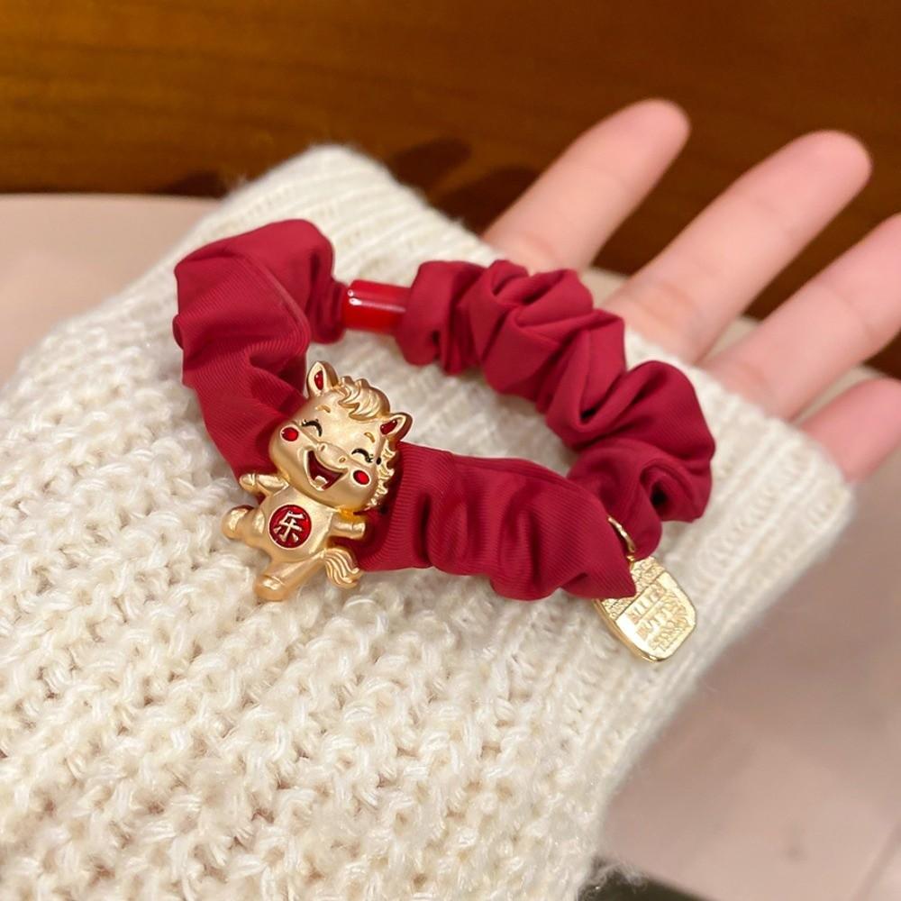 Zinc Zinc Alloy Zodiac Horse Hair Rope Wrinkle Chinese Children Hair Band Red Hair Scrunchies Kids
