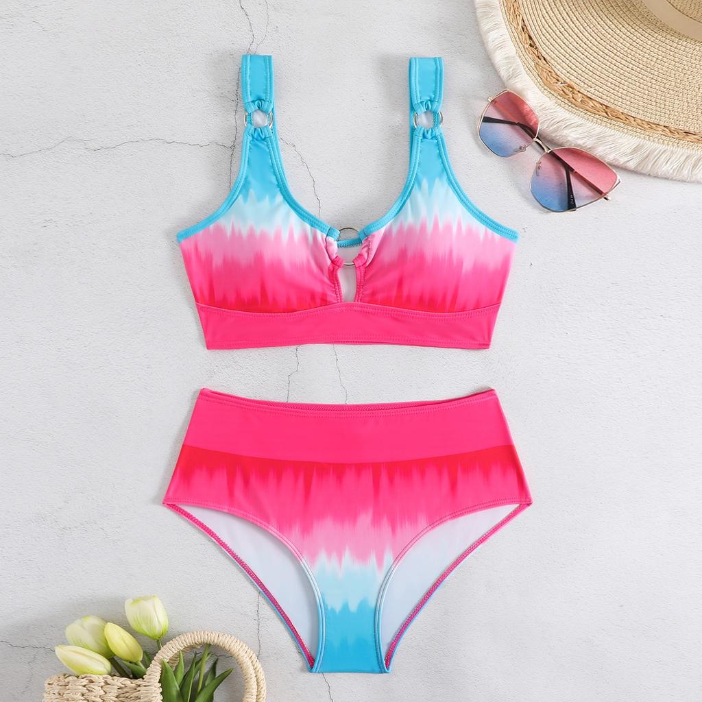 Women's Split Fashion Sexy Bikini Print With Breast Pad Without Steel Bracket Swimsuit