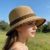 Straw hat women's hand-woven fine grass bucket hat big eaves sunshade sun protection hat summer vacation beach hat
