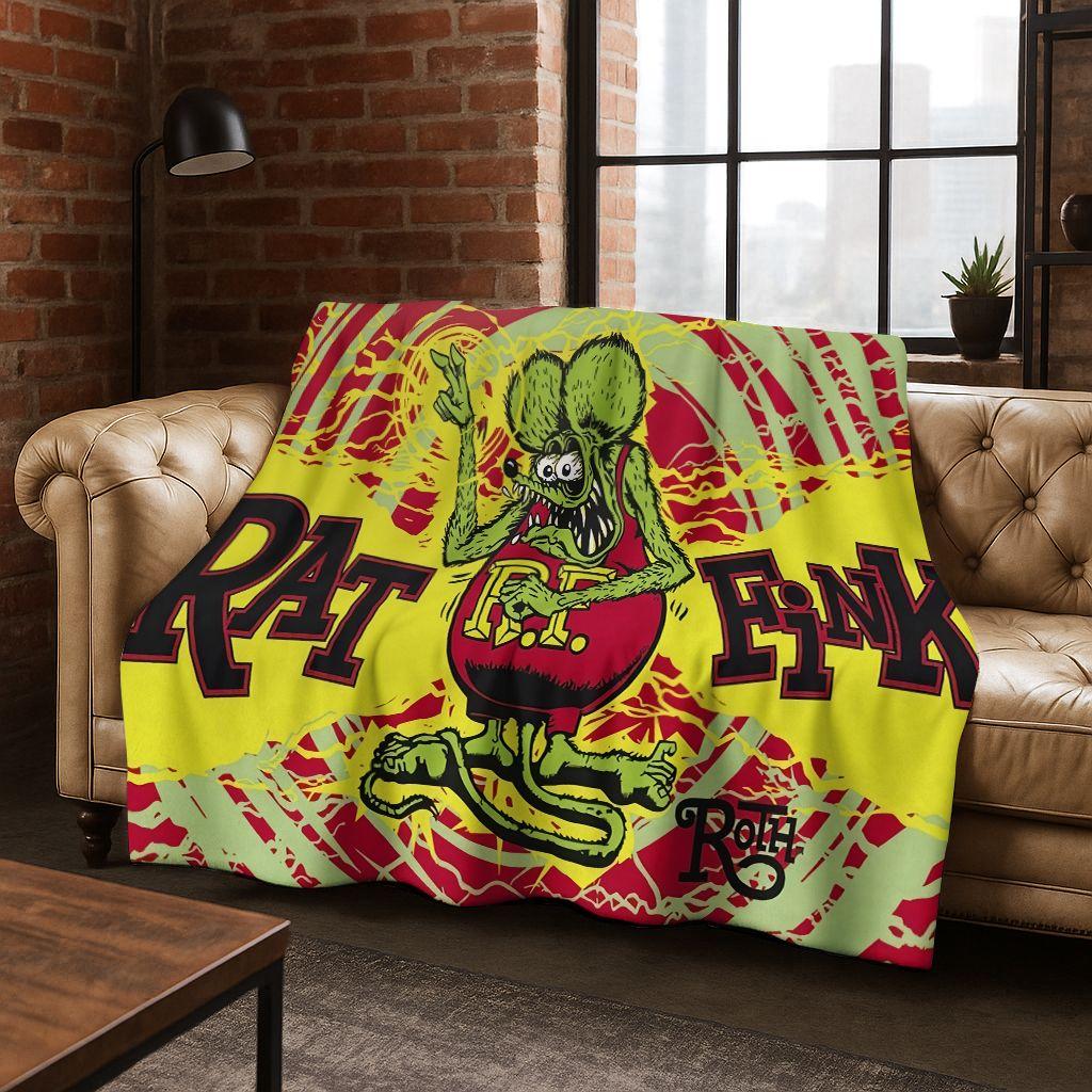 3D Бунтарский RAT FINK Автомобильный Знак Мультяшное Фланелевое Одеяло, Теплое и Уютное Мягкое Плед для Дома Спальни Кровати Дивана Покрывало для Пикника