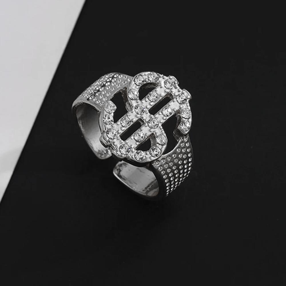 Шарм Кольцо со знаком доллара из золота для женщин и мужчин, инкрустированное стразами, модное, ко Дню святого Валентина, парные украшения, подарки, размер регулируется