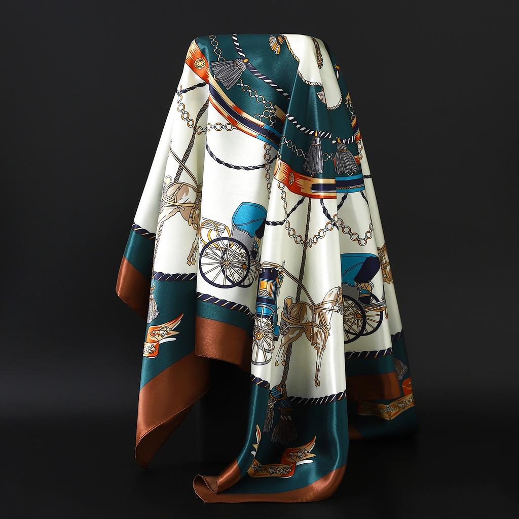 Популярные шали Европа и Америка Модные банданы Новый принт Солнцезащитный 90X90СМ Платок Четыре сезона Роскошные квадратные шелковые шарфы