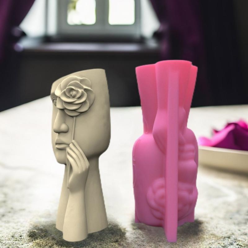 Силиконовая форма для цветочного горшка, бетонные формы, художественная форма для цветочных горшков в форме человеческого лица, формы для цемента, силиконовый материал для