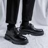 Fashion Derby Men's Leather Shoes Trendy Thick Bottom Lace Up Style Fashion Party Outdoor Leisure Business Elevated Walking Shoes