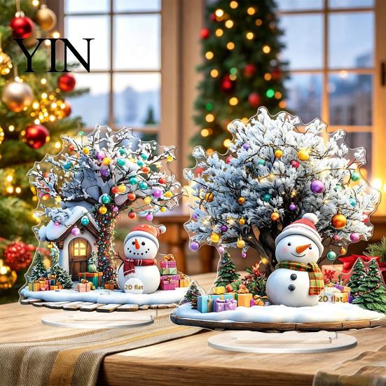 Seasonal Home Accents Christmas Village Houses Table Decoration, Snow Scene Patterns 2D Acrylic Santa Claus Hanging Decor Ornament, Decorative