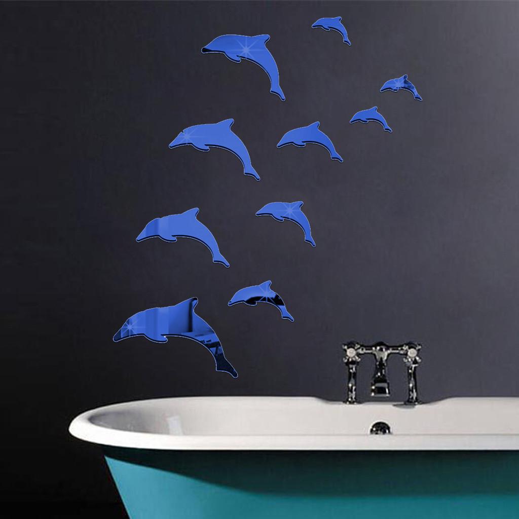 3D Decorative Wall Stickers, Dolphin Mirror Stickers, Self-Adhesive Removable