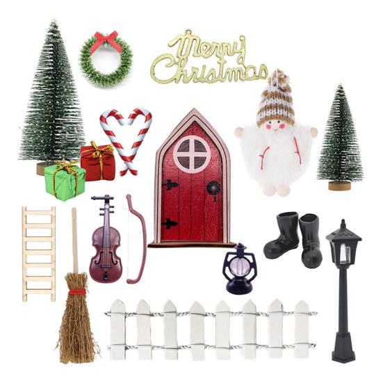 Рождественский дверной набор с гномом, 1/12, богатый элемент, тонкое мастерство, сказочные садовые украшения, миниатюрная рождественская дверь с эльфом
