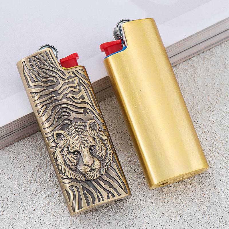 Fierce Tiger Embossed Metal Lighter Case for BIC J5 Inflatable Lighters