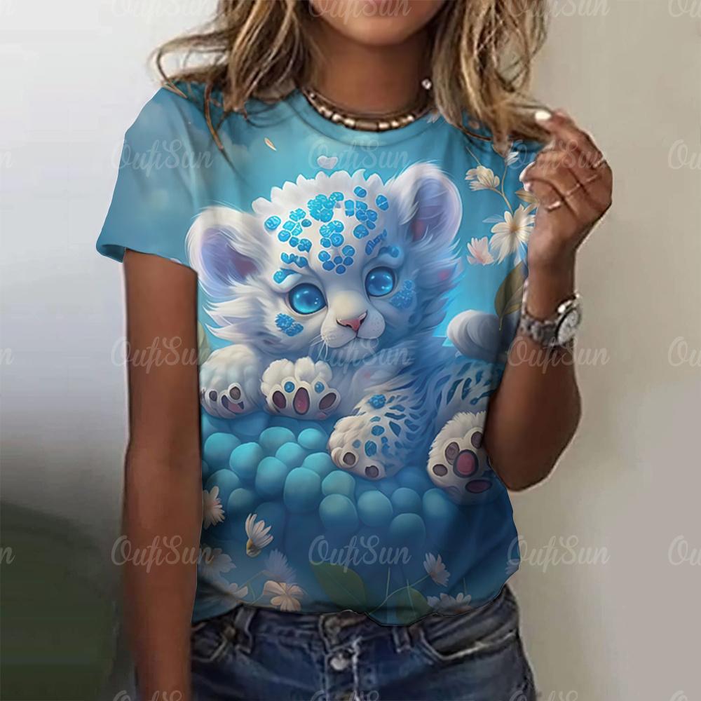 Летние женские футболки с рисунком из мультфильмов, повседневные футболки с короткими рукавами и 3D-драконом для женщин, одежда, свободный уличный топ