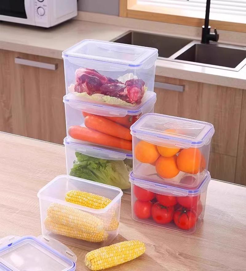 Sealed Rectangular Refrigerator Storage Box With Lid Plastic Crisper Microwave-Heated Lunch Box With Lid
