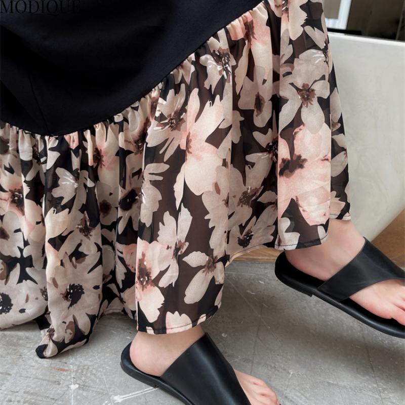 MODIQUE Summer Plus Size New Women Loose Bear Printding Floral Pleated Patchwork Long Dresses Female Casual Short Sleeve O-Neck Dresses