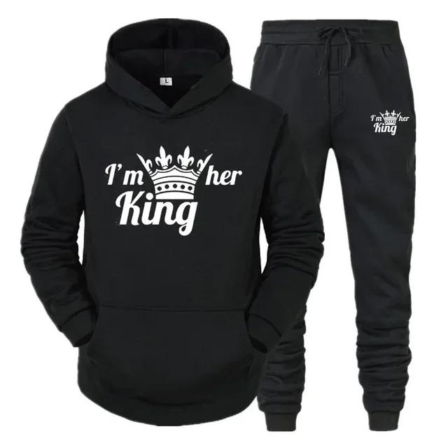 Толстовка Lover Tracksuit с капюшоном с принтом QUEEN KING для пар, толстовка с капюшоном, женская толстовка из 2 предметов, спортивная одежда для мужчин и женщин