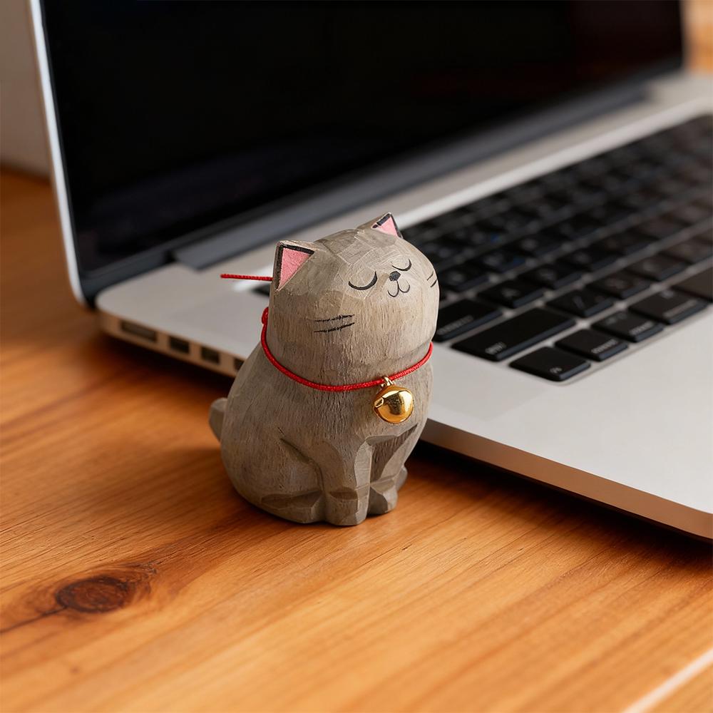 Деревянная фигурка котенка Ручная резьба Украшение котенок Синий кот Идеальный подарок для любителей кошек Подарок на день рождения Рождественская статуэтка кошки