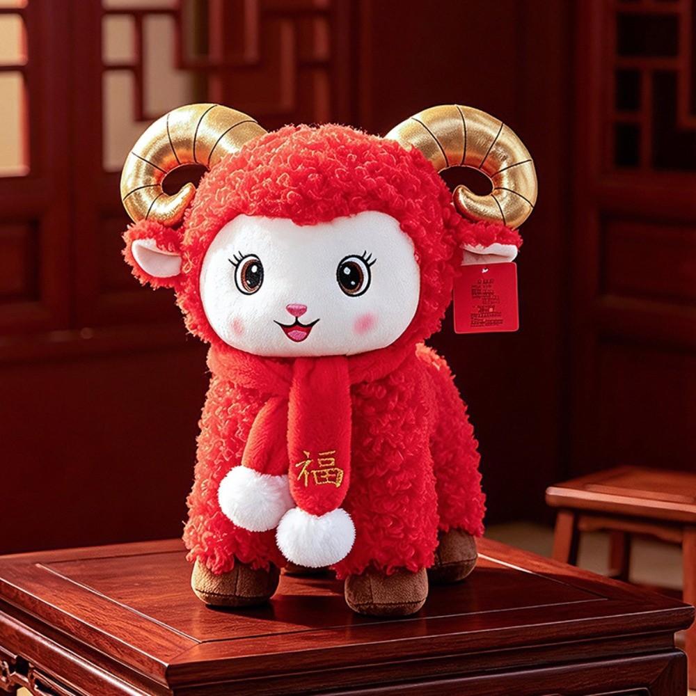Cute Sheep Plush Doll Golden Horn Lucky Mascot Plush Toy Chinese New Year