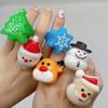 6/24Pcs Christmas Ring Holiday Party Finger Lights Santa Snowflake Tree Snowman Reindeer Glowing Ring Festive Light-up Toys