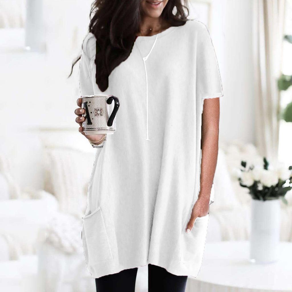 YYFS Женские модные повседневные летние весенние однотонные блузки и рубашки с короткими рукавами и круглым вырезом с принтом