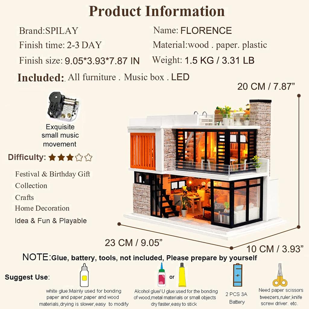 Spilay DIY Wooden Dollhouse Miniature Handmade Kit Set for Beginners Japanese Style DIY Wooden Dollhouse 3D Puzzle Toy with LED Music Box Light