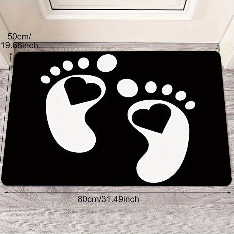 Black and White Paw Print Heart Doormat, Simple Minimalist Non-Slip Area Rug, Decorative Welcome Mat for Entryway and Bathroom