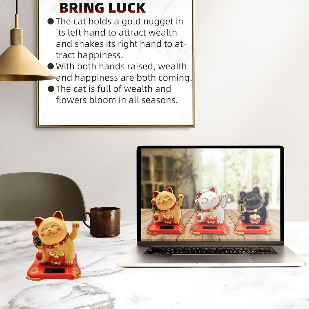 Миниатюрный машущий счастливый кот на солнечной батарее, 1 шт. | Доступен в 3 цветах, Идеально подходит для украшения приборной панели или офисного декора, Идеальный рождественский подарок