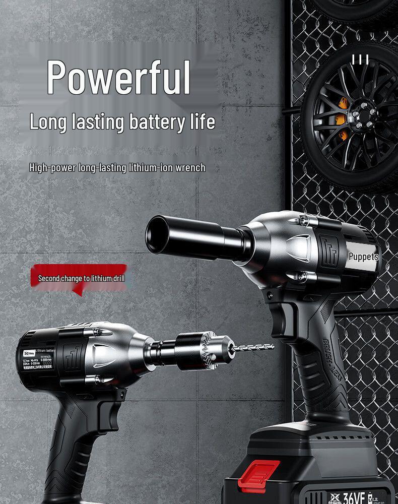 Бесщеточный электрический ударный гайковерт с высоким крутящим моментом и литиевой батареей для авторемонта, монтажа строительных лесов и деревообработки