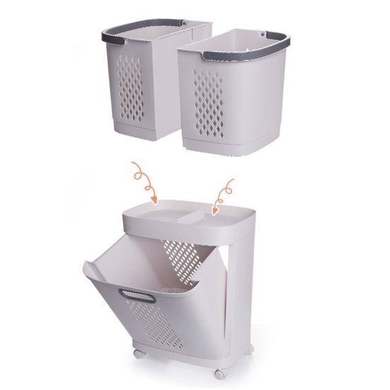 2-Tier Rolling Laundry Hamper Dirty Clothes Hamper Cart with 3 Detachable Baskets Wheeled Laundry Basket for Laundry Room Bathroom