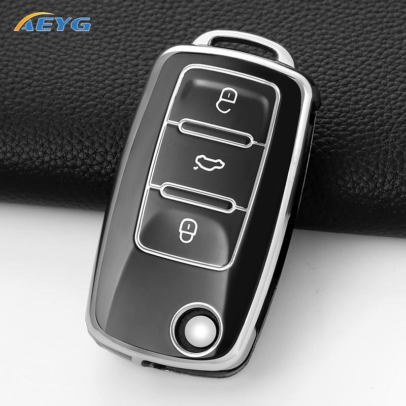 Подходит для Vw Bora Polo Tiguan Jetta Passat B5 B6 B7 Golf Beetle Подходит для Skoda Octavia Чехол-футляр из ТПУ для автомобильного ключа Полный корпус Подходит для Volkswagen