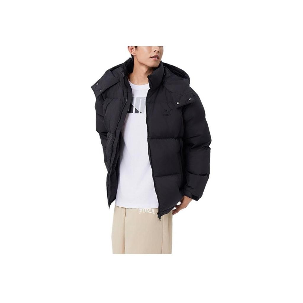 Puma Logo Print Hooded Loose Fit Puffer Jacket Unisex Outerwear Black 674276-01