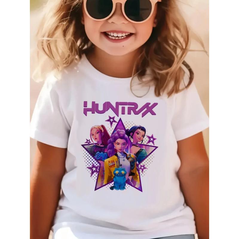 Футболка Huntrix Kpop Охотники на Демонов для Мальчиков Девочек Хлопок Подарок Фанатам Летняя С Круглым Вырезом С Коротким Рукавом Модная Детская Футболка