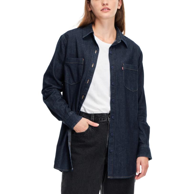 Рубашка джинсовая однотонная с длинным рукавом Levis, женская, темно-синяя A3372-0000