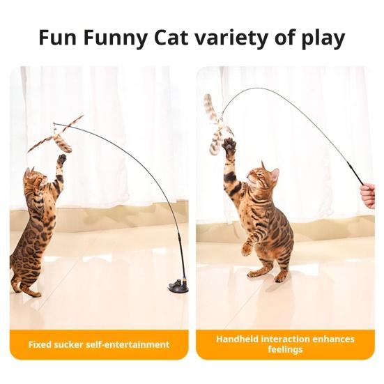 Cat Wand Feather Toy Interactive Cat Feather String Teaser with Suction Cup