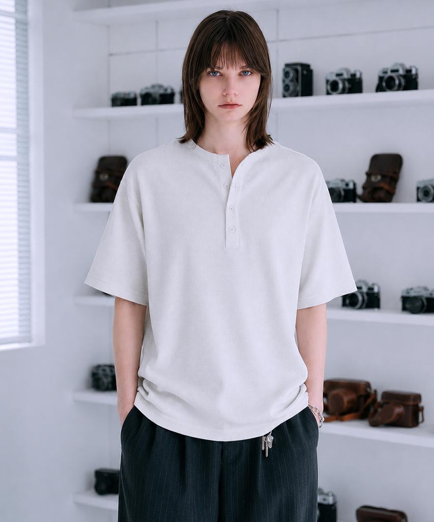 Nasyujeueol [2 шт.] Обычная вафельная футболка-henley с коротким рукавом, 3 цвета