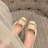 Premium Leather Square Head Square Buckle Shallow Mouth Versatile Flat Shoes Commuter Single Shoes Women
