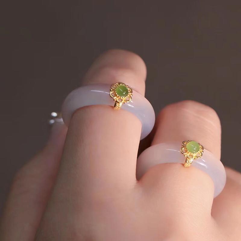 Chinese Retro Imitation Jade Ring  Delicate Stone Jewellery Minimalism Hanfu Matching Hand Ornaments