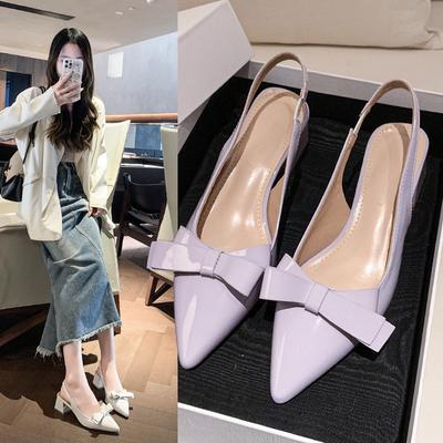 Женские туфли на высоком каблуке 2025 весна и лето новая модная универсальная женская обувь повседневная бант острый носок французские одинарные туфли женские