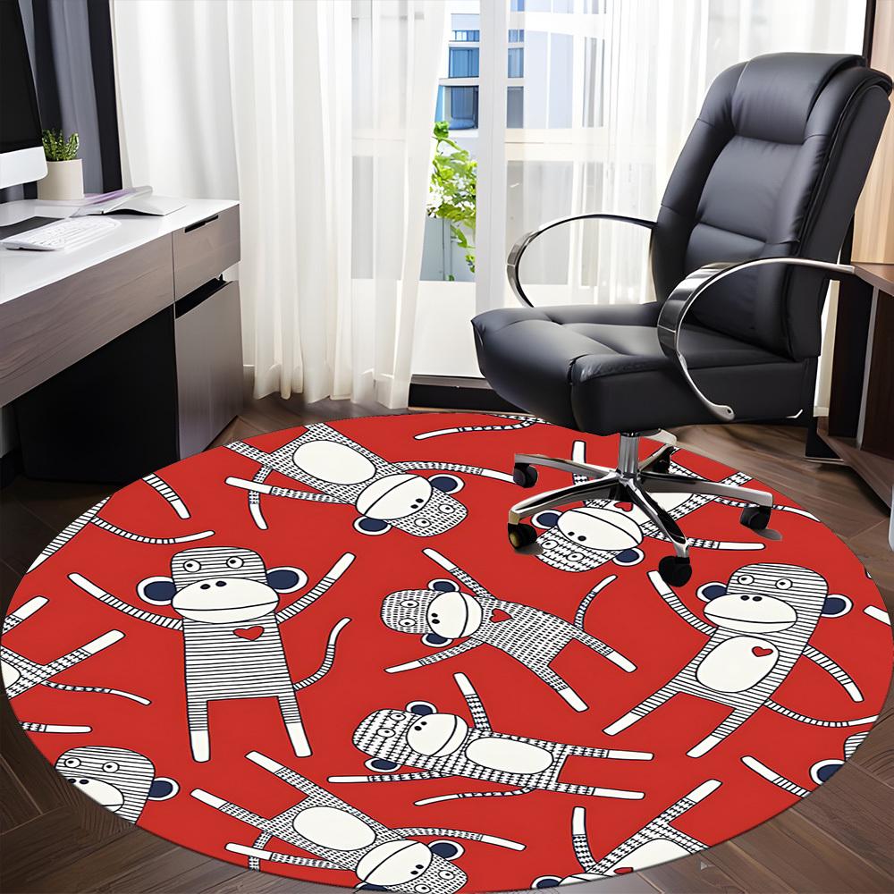 1 шт. Красный круглый ковер для офиса с изображением обезьяны, коврик для помещений, подходит для офиса, под офисные стулья, спальни, гостиной, домашнего декора, декора комнаты