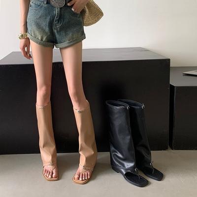 Летние ботинки в елочку, высокие брюки, внутренняя высота, увеличение подъема, крутые ботинки с носком, персонализированные туфли на высоком каблуке, римские сандалии, женские новые модели