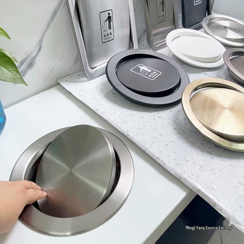 Круглая врезная мусорная корзина со скрывающейся крышкой для столешницы