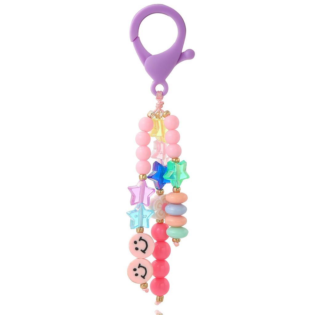 Colorful Bead Keychain Charm for Kids and Students School Bag Pendant Smiling Face and LOVE Letter Beaded Keychain