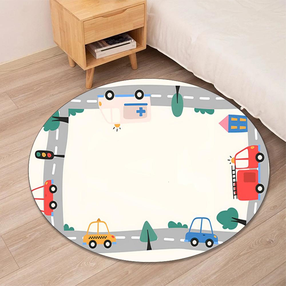 Cute Cars Printed Round Rug Carpet Chair Rug Area Rug Entryway Doormats,for Office Chair Living Room Bedroom Kitchen Room.