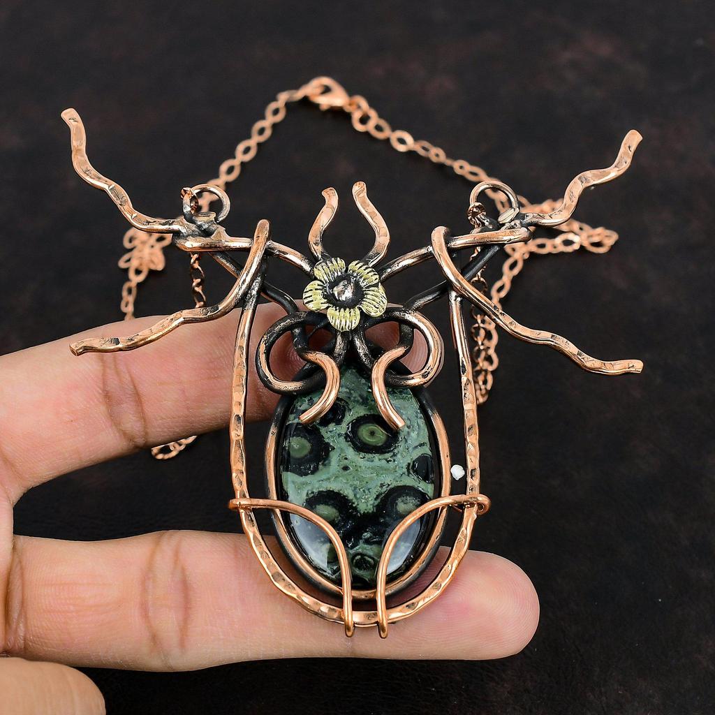 Ожерелье из камбабской яшмы, ожерелье, обмотанное медной проволокой, ожерелье с регулируемой цепочкой, медные украшения, ожерелье с драгоценным камнем, украшения ручной работы для подарков