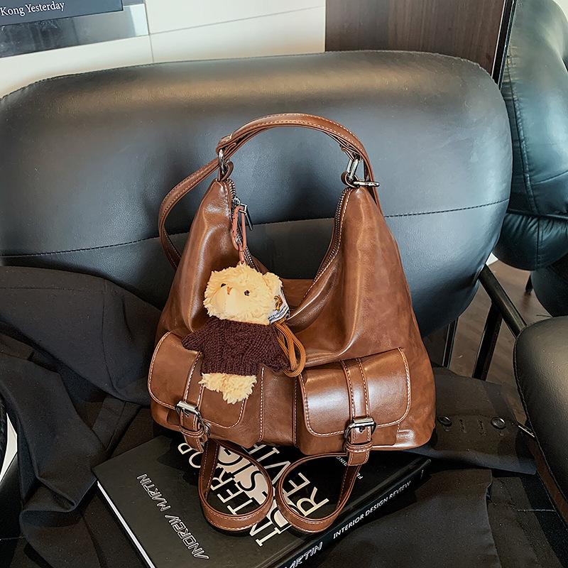 Женская сумка-тоут большой вместимости 2025 новая осенне-зимняя ретро на плечо для поездок на работу повседневная текстурная многофункциональная сумка-рюкзак