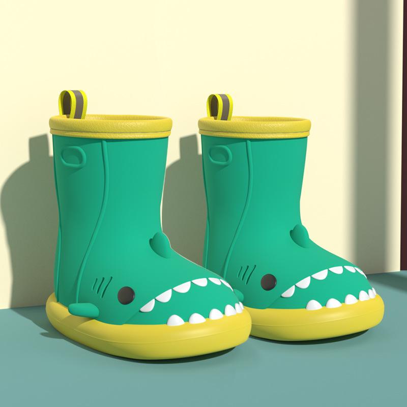 Обувь Shark Rain, нескользящая мягкая подошва, легкие новые водонепроницаемые резиновые туфли, короткие женские сапоги-трубы до середины голени с рисунком из мультфильма