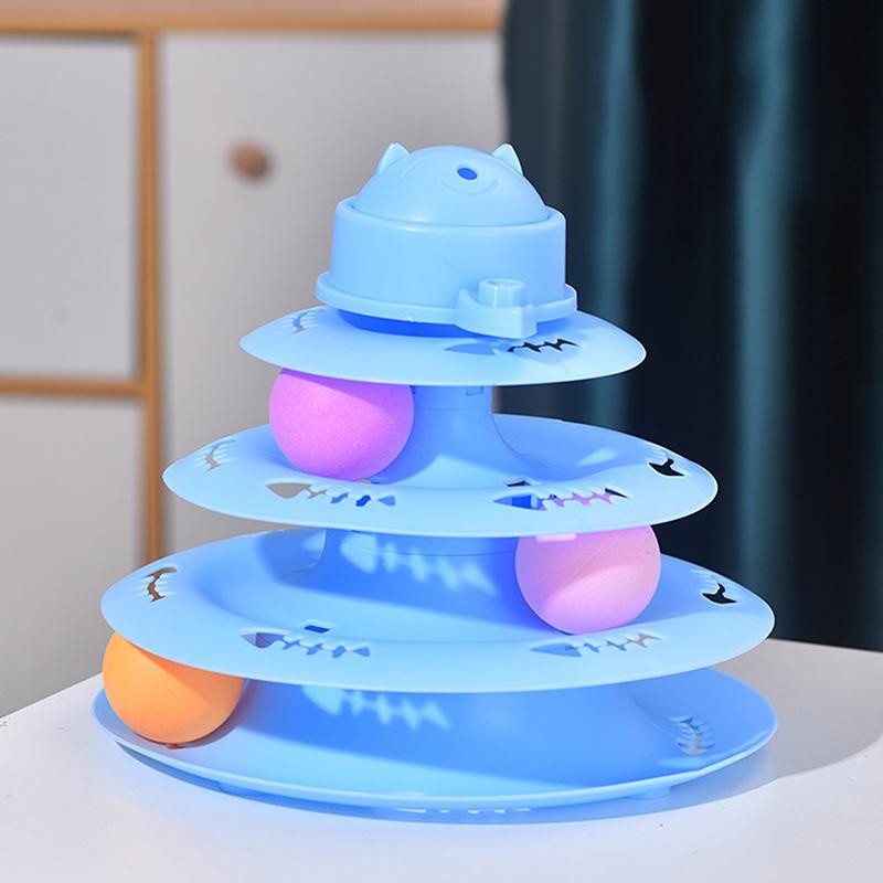 Funny 4-Layer Rotatable Track Amusement Plate Cat Toy Amusing Cat Stick Cat Intelligence Interactive Training Balls Toys