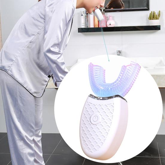 Electric Toothbrush U-Shaped Ultrasonic Silicone 360 Degrees Automatic Blue Light Toothbrush for Home Use