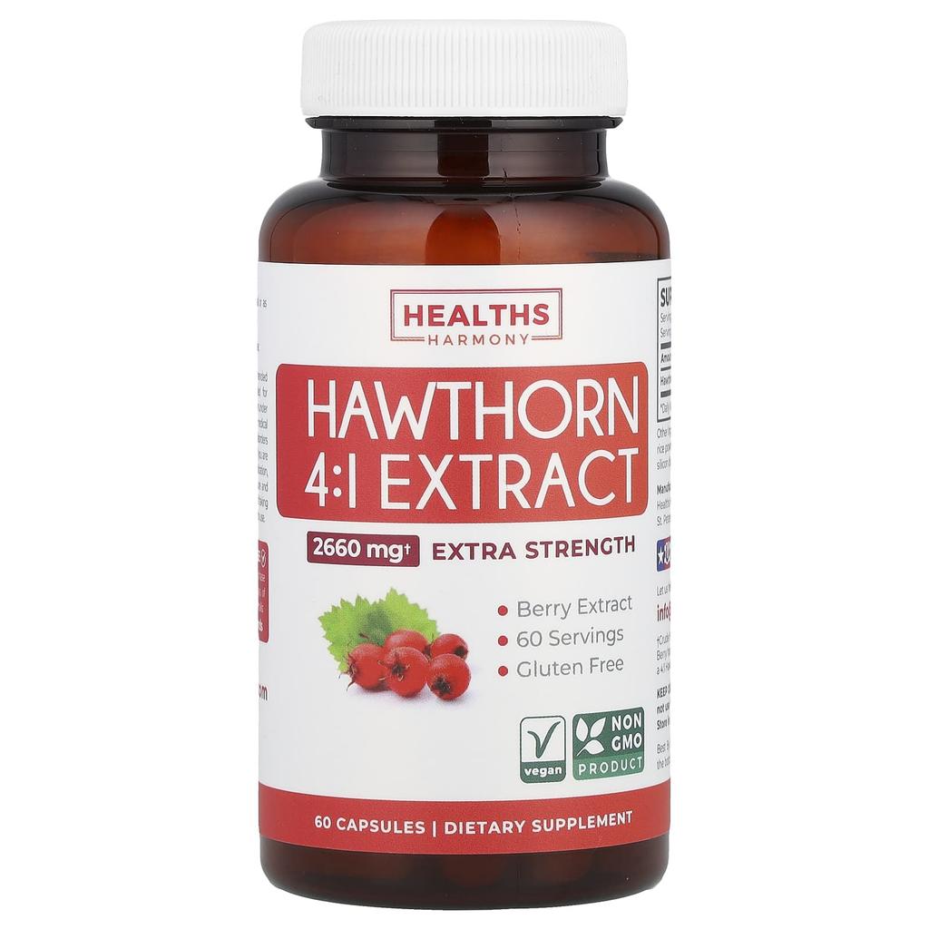 Healths Harmony Боярышник 4:1 Экстракт, 2660 мг, 60 капсул