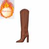 Модный стиль Круглый носок Высокие ботинки и ботфорты Очень высокий каблук Модные Большого размера Женские ботинки Коричневые Длинные ботинки обувь для женщин