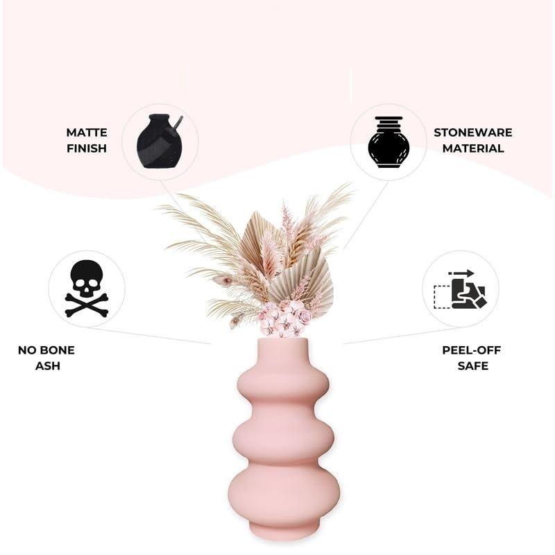 Керамическая ваза «Baby Pink Triple Ring» 8 дюймов — набор из 2 шт. | Декоративная ваза с тремя кольцами для сухоцветов и пампасной травы | Вазы для домашнего декора