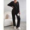 Pajamas Two Piece Suit Women's New Casual Straight Leg Pants Temperament Loose V Neck Pit Knit Suit