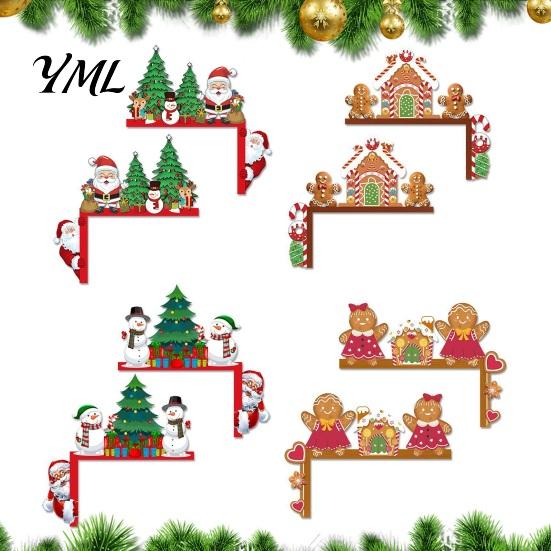 Christmas Housewarming Gift Door Topper, Wooden Corner Sign, Santa Snowman Gingerbread Rustic Holiday Accents Man Frame Decor for Home Party